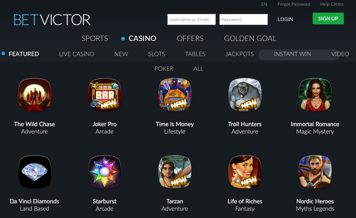 BetVictor Casino Games Screenshot