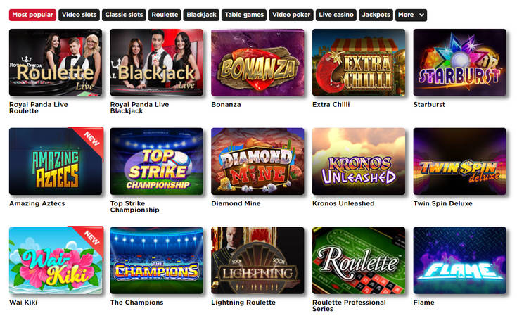 Royal Panda Casino Games Screenshot