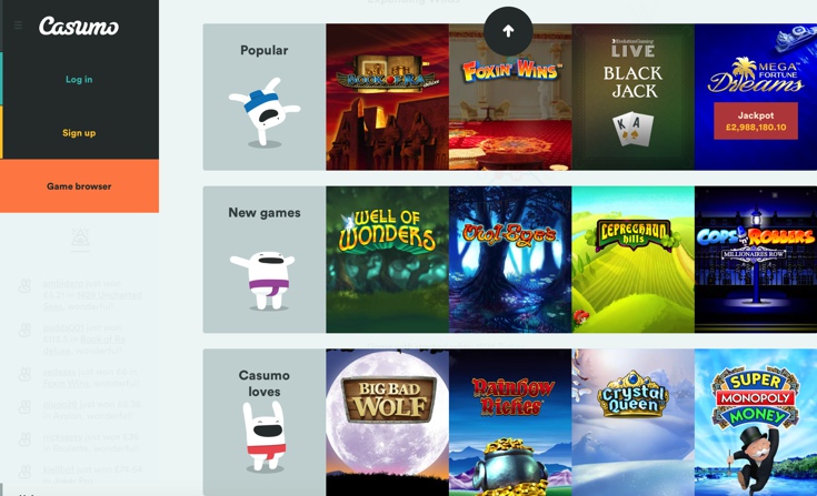 Casumo Casino Games Screenshot